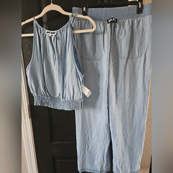 DKNY Denim Look 2 Piece Pant Set - Picture 3 of 5